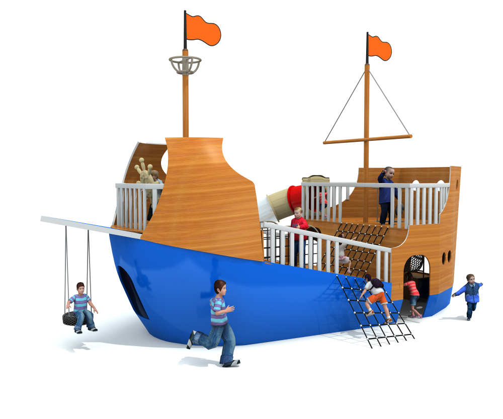 船舶形状游乐园滑梯设备木制户外儿童游乐场