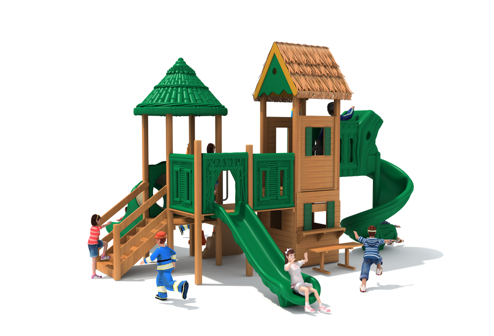 热门儿童木制户外游乐场多个项目滑梯设备